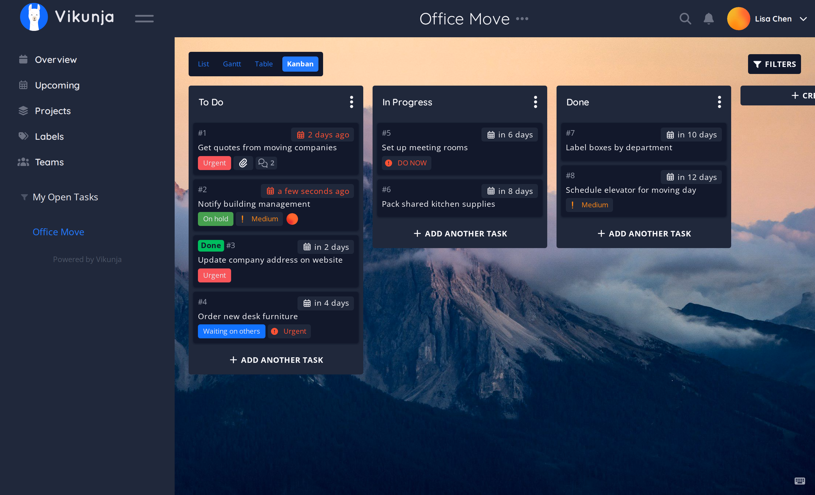 Kanban zobrazení ve Vikunji