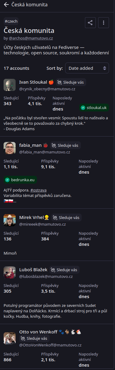 Ukázka Collection Česká komunita na mamutovo.cz