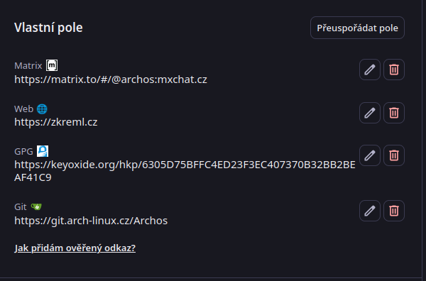 Editace vlastních polí v profilu Mastodon 4.6